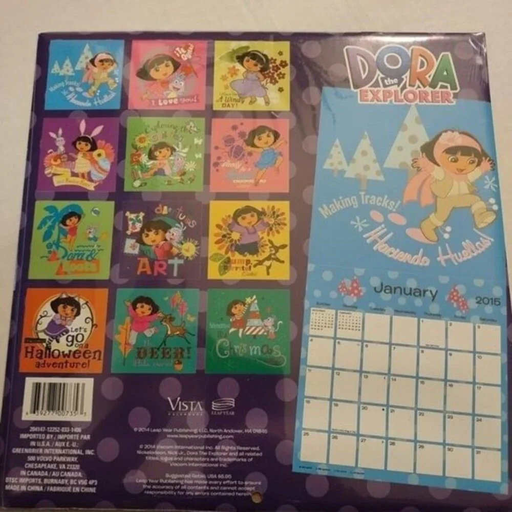 2015 DORA THE EXPLORER 12-MONTH WALL CALENDAR-SEALED-NEW-2015-VTG.
